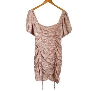 Mable Dress Womens Floral Ruched Mini Dress Sz Medium Pink Short Sleeve